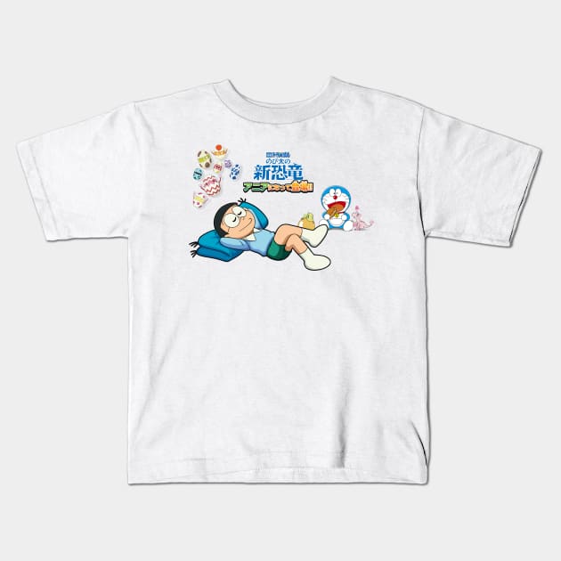 Sleeping Nobita: Doraemon Nobita's New Dinosaur Kids T-Shirt by Celestial Crafts